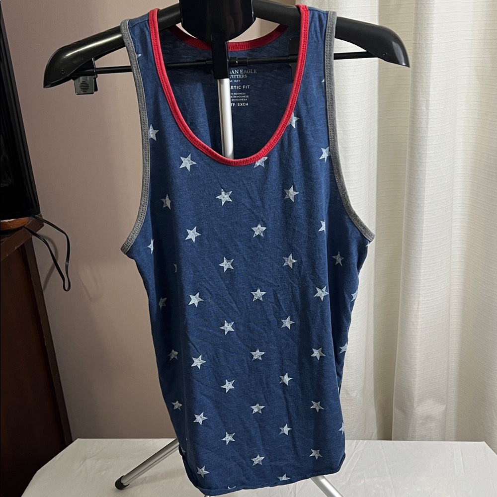 American Eagle Outfitters Blue Star Tank with Red Trim